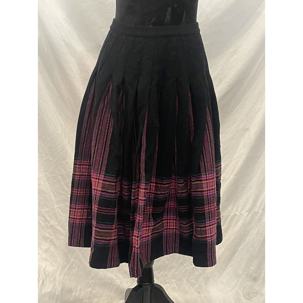 Vintage Pendleton 100% Virgin Wool Pleated Midi skirt pink black plaid sz4